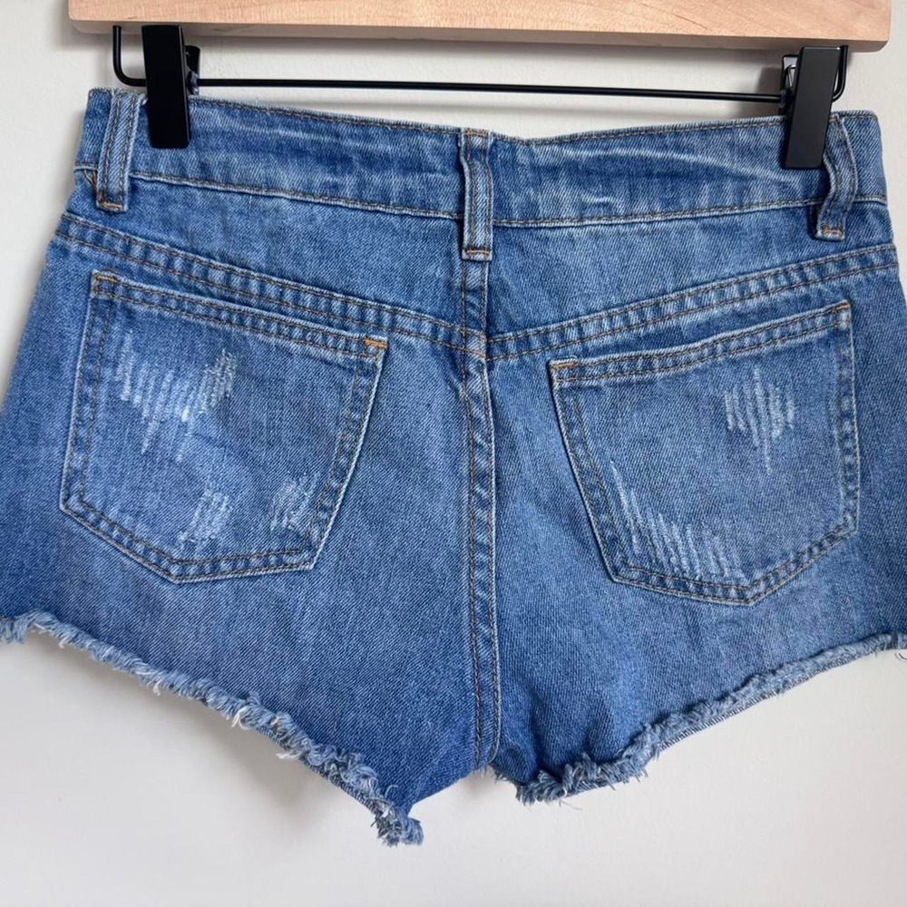 Blu Pepper Ripped Cutoff Denim Shorts Distressed Cheeky Raw Edge Blue Jeans - Picture 2 of 3